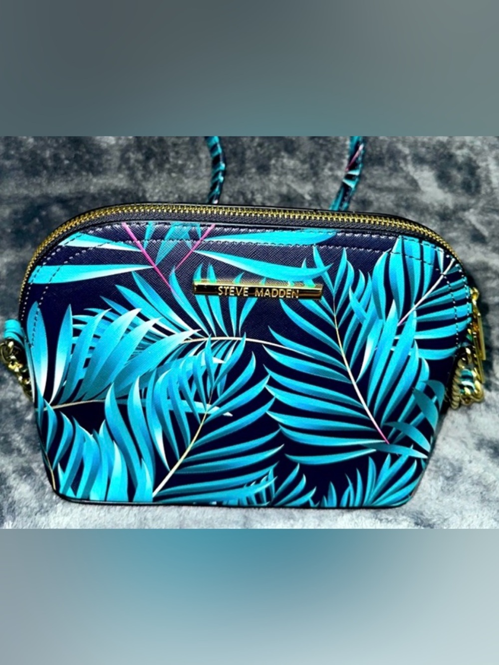Steve Madden Navy Crossbody with Turquoise Tropical Leaf Print